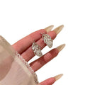 Alloy Feather Stud Earrings With Sparkling Rhinestones, Light Luxury Unique Women's Jewelry view 5