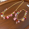 Summer Colorful Faux Crystal Beaded Flower Bracelet Necklace Jewelry Set For Women view 2