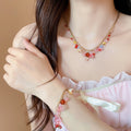 Summer Colorful Faux Crystal Beaded Flower Bracelet Necklace Jewelry Set For Women view 3
