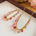 Summer Colorful Faux Crystal Beaded Flower Bracelet Necklace Jewelry Set For Women view 4