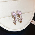 Elegant Floral Rhinestone Enamel C-Shaped Faux Pearl Drop Earrings For Women view 4