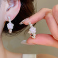 Elegant Floral Rhinestone Enamel C-Shaped Faux Pearl Drop Earrings For Women view 1