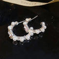 Elegant Floral Rhinestone Enamel C-Shaped Faux Pearl Drop Earrings For Women view 2