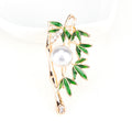 Green Enamel Leaf Branch Brooch With White Pearl And Gold Tone view 6