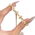 14K Gold Plated Lucky Clover Floral Copper Bangle, French Vintage Ethnic Style, Elegant Women's Jewelry view 5