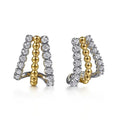 Simple Two Tone Hoop Earrings With Micro Pave Zircon, Trendy Delicate Daily Accessories view 2