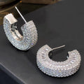 European American Full Pave Zircon C Shape Hoop Earrings, Casual Luxury Lightweight Jewelry view 2