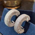 European American Full Pave Zircon C Shape Hoop Earrings, Casual Luxury Lightweight Jewelry view 1