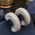 European American Full Pave Zircon C Shape Hoop Earrings, Casual Luxury Lightweight Jewelry view 5