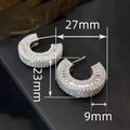 European American Full Pave Zircon C Shape Hoop Earrings, Casual Luxury Lightweight Jewelry view 4