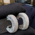 European American Full Pave Zircon C Shape Hoop Earrings, Casual Luxury Lightweight Jewelry view 3
