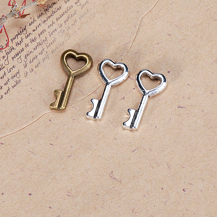 Small Heart Key Metal Charm in 3 Finishes for Jewelry Crafts