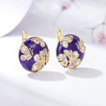 Palace Vintage Oil Painting Round Earrings With Flower Butterfly And Rhinestone Stud Design view 5