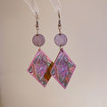 Vintage Ethnic Wood Diamond Print Pendant Drop Earrings With Geometric Rhombus Charm view 2