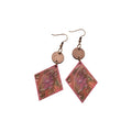 Vintage Ethnic Wood Diamond Print Pendant Drop Earrings With Geometric Rhombus Charm view 5