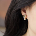 18K Gold Plated Silver Post Zircon Flower Faux Pearl Stud Earrings Sweet Luxury Style view 1