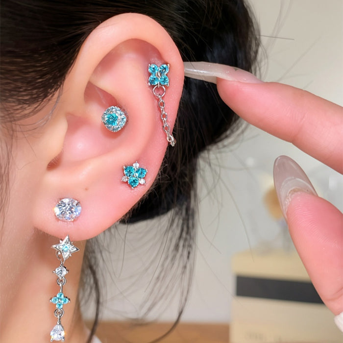 Zircon Flower Rhombus Drop Earrings With Silver Posts, Delicate Sweet Niche Style Jewelry