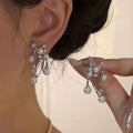 Light Luxury Star Zircon Faux Pearl Pendant Drop Earrings With Silver Posts For Women view 1