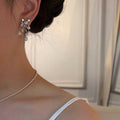 Light Luxury Star Zircon Faux Pearl Pendant Drop Earrings With Silver Posts For Women view 3
