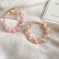 Elegant French Hoop Earrings With Pearl Crystal Beads Gold Alloy Lightweight Luxury Statement Earrings view 4
