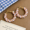 Elegant French Hoop Earrings With Pearl Crystal Beads Gold Alloy Lightweight Luxury Statement Earrings view 2