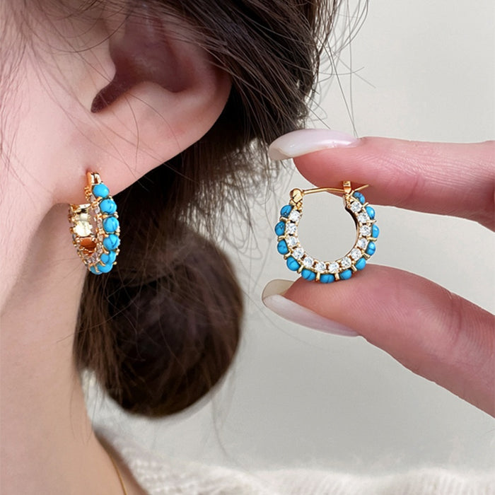 Zircon Round Geometric Drop Earrings Vintage Ethnic Style Light Luxury Jewelry
