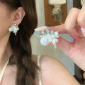 Crystal Flower Teardrop Faux Pearl Stud Earrings Elegant OL Style Light Luxury Jewelry view 3