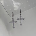 Sparkling Full Rhinestone Cross Long Drop Earrings Copper Light Luxury Minimalist Statement Jewelry view 3