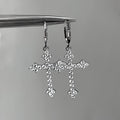 Sparkling Full Rhinestone Cross Long Drop Earrings Copper Light Luxury Minimalist Statement Jewelry view 1