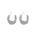 Brushed Iron C Shape Hoop Earrings With Triple Layer Polka Dot Cute Geometric Design view 5