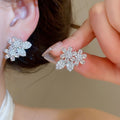 Copper Zircon Flower Leaf Stud Earrings For Women Light Luxury Summer Fashion Jewelry view 3