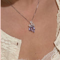 Fairy Style Copper Necklace With Zircon Purple Flower Enamel Butterfly Bow Pendant view 4
