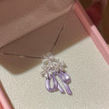 Fairy Style Copper Necklace With Zircon Purple Flower Enamel Butterfly Bow Pendant view 3
