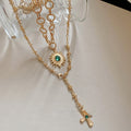 Old Money Style Alloy Double Layer Cross Necklace With Rhinestone Heart Gemstone And Faux Pearl view 4