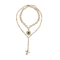 Old Money Style Alloy Double Layer Cross Necklace With Rhinestone Heart Gemstone And Faux Pearl view 5