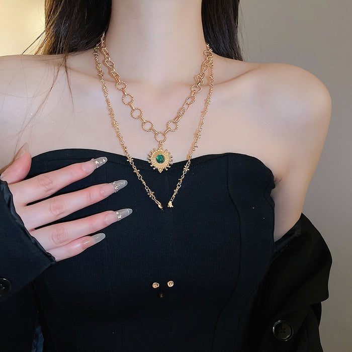 Old Money Style Alloy Double Layer Cross Necklace With Rhinestone Heart Gemstone And Faux Pearl