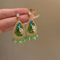 Vintage Ethnic Rhinestone Resin Waterdrop Flower Tassel Drop Earrings With Iron Studs view 4