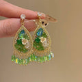 Vintage Ethnic Rhinestone Resin Waterdrop Flower Tassel Drop Earrings With Iron Studs view 2