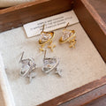 18K Gold Plated Copper Square Starburst Stud Earrings With Silver Posts For Women view 2