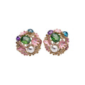 Vintage Alloy Floral Stud Earrings With Pearl Rhinestone Enamel Court Style view 5