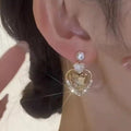 Gold Alloy Rhinestone Heart Drop Earrings For Women Light Luxury Elegant Versatile Jewelry view 2