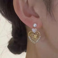 Gold Alloy Rhinestone Heart Drop Earrings For Women Light Luxury Elegant Versatile Jewelry view 4