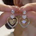 Gold Alloy Rhinestone Heart Drop Earrings For Women Light Luxury Elegant Versatile Jewelry view 1