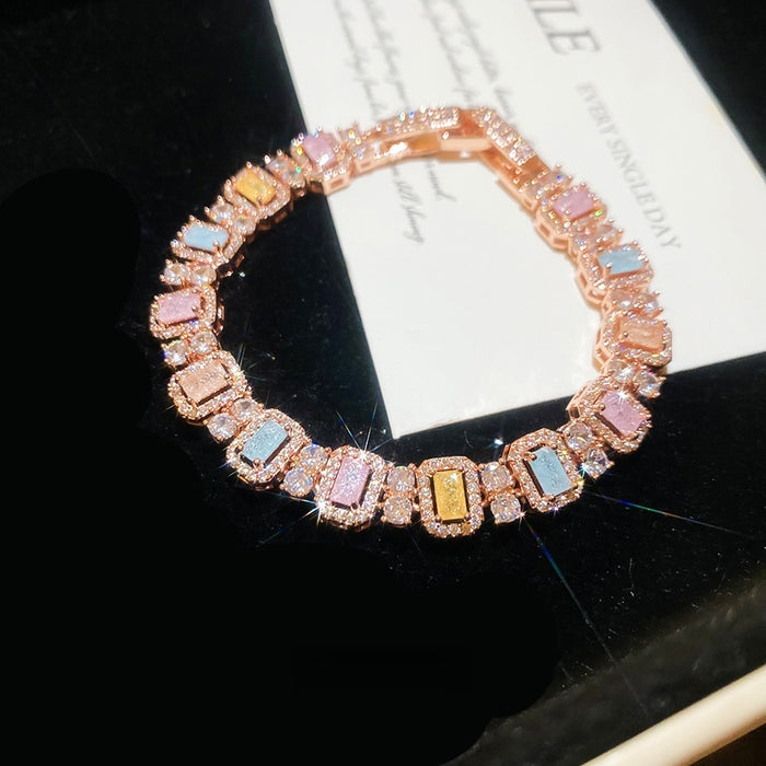Sweet Dopamine Copper Bangle With Sparkling Zircon Square Geometric Light Luxury Design