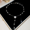 French Vintage Sparkling Zircon Floral Faux Pearl Y Necklace With Bamboo Link Light Luxury Style view 2