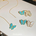 Light Luxury Old Money Copper Zircon Butterfly Jewelry Set With Stud Earrings Ring And Necklace view 1
