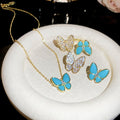 Light Luxury Old Money Copper Zircon Butterfly Jewelry Set With Stud Earrings Ring And Necklace view 3