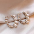 French Style C Shape Faux Pearl Ear Cuff Earrings For Women, Geometric Hoop Light Luxury OL Jewelry view 4