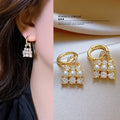 Faux Pearl Wrap Stud Earrings For Women Hollow Quadrilateral Light Luxury Ear Cuff Style view 1