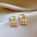 Faux Pearl Wrap Stud Earrings For Women Hollow Quadrilateral Light Luxury Ear Cuff Style view 2